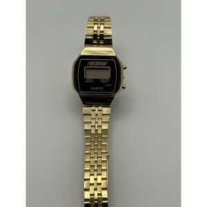 Vintage Nelsonic Quartz Digital Watch Gold Tone LCD Retro